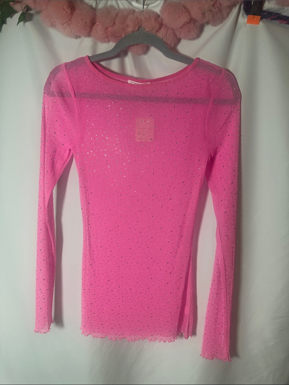 Intimately by free people Sheer Glitter Mesh Long-Sleeve Top - Hot Pink